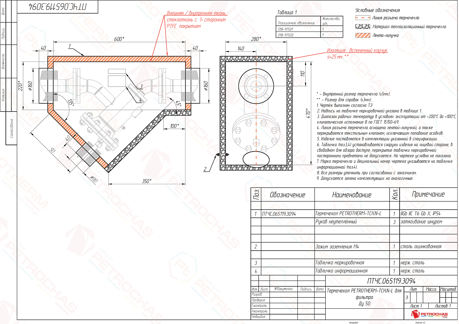Термочехол PETROTHERM-TCH.N-L (ПТЧС.065119.3094) для фильтра Ду 50