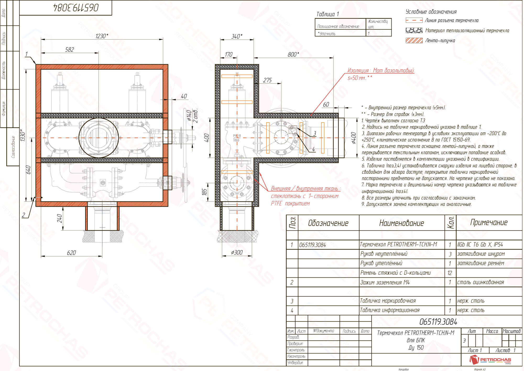 Термочехол PETROTHERM-TCH.N-M (065119.3084) для блока предохранительных клапанов ДУ150