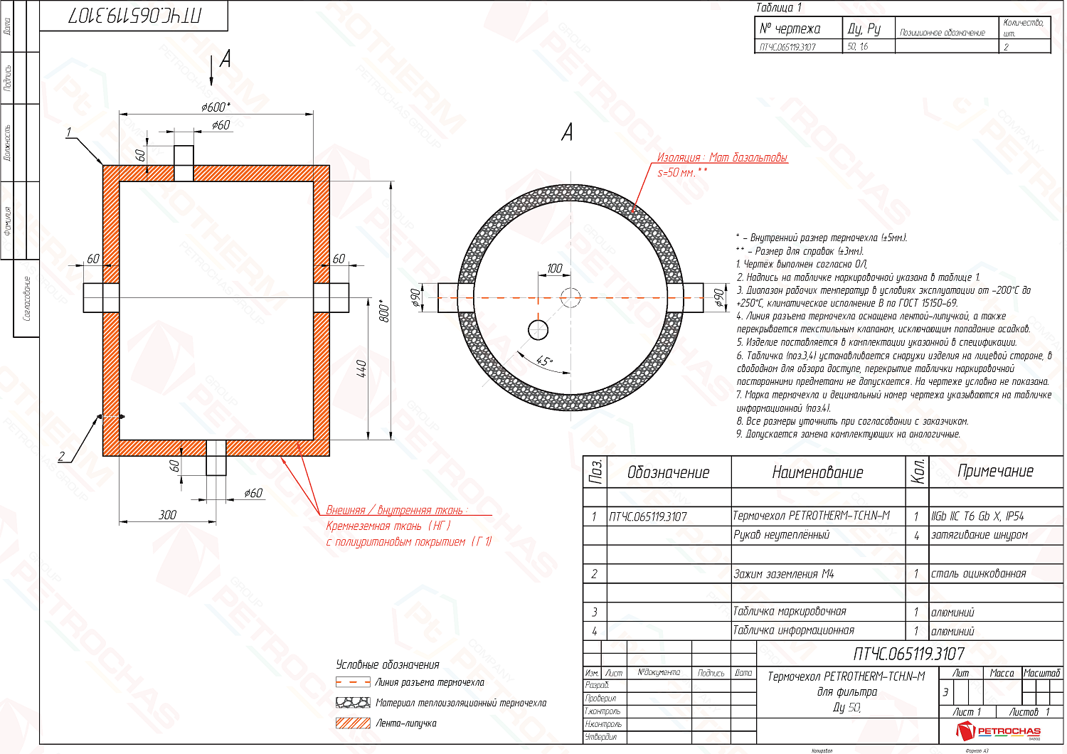 Термочехол PETROTHERM-TCH.N-М (ПТЧС.065119.3107) для фильтра Ду 50
