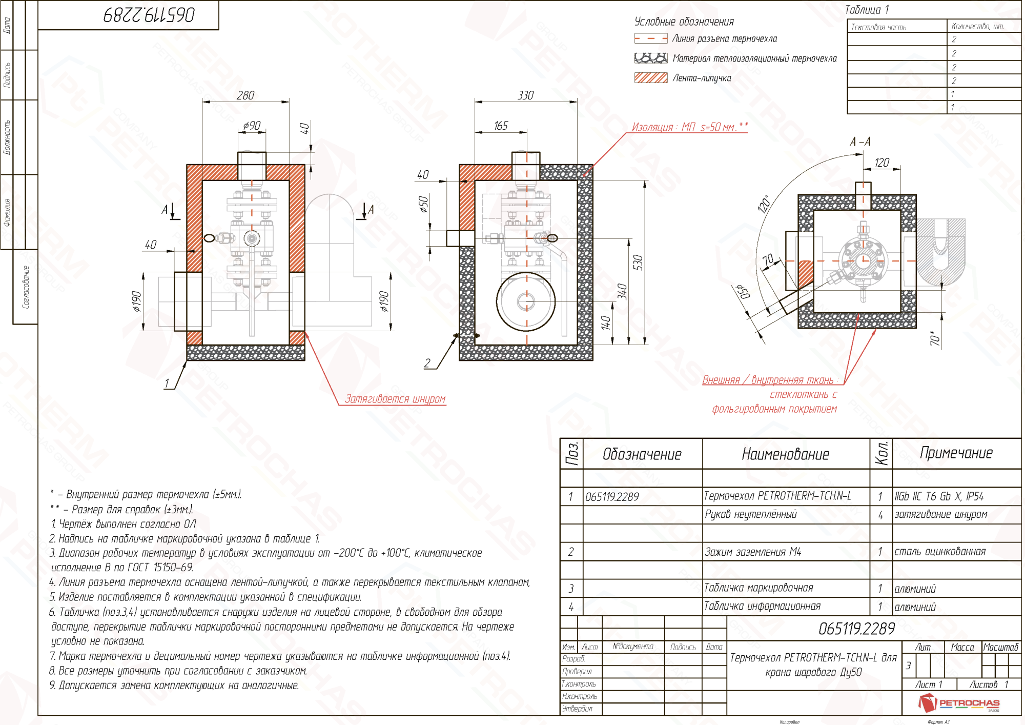 Термочехол PETROTHERM-TCH.N-L (065119.2289) для крана шарового ДУ 50