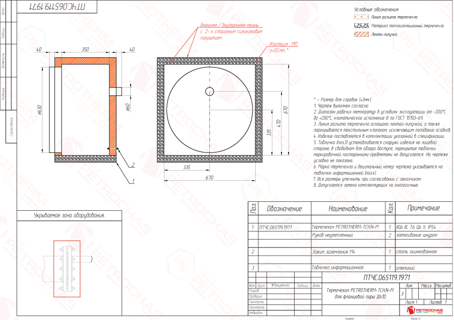 Термочехол PETROTHERM-TCH.N-М (ПТЧС.065119.1971) для фланцевой пары Д610