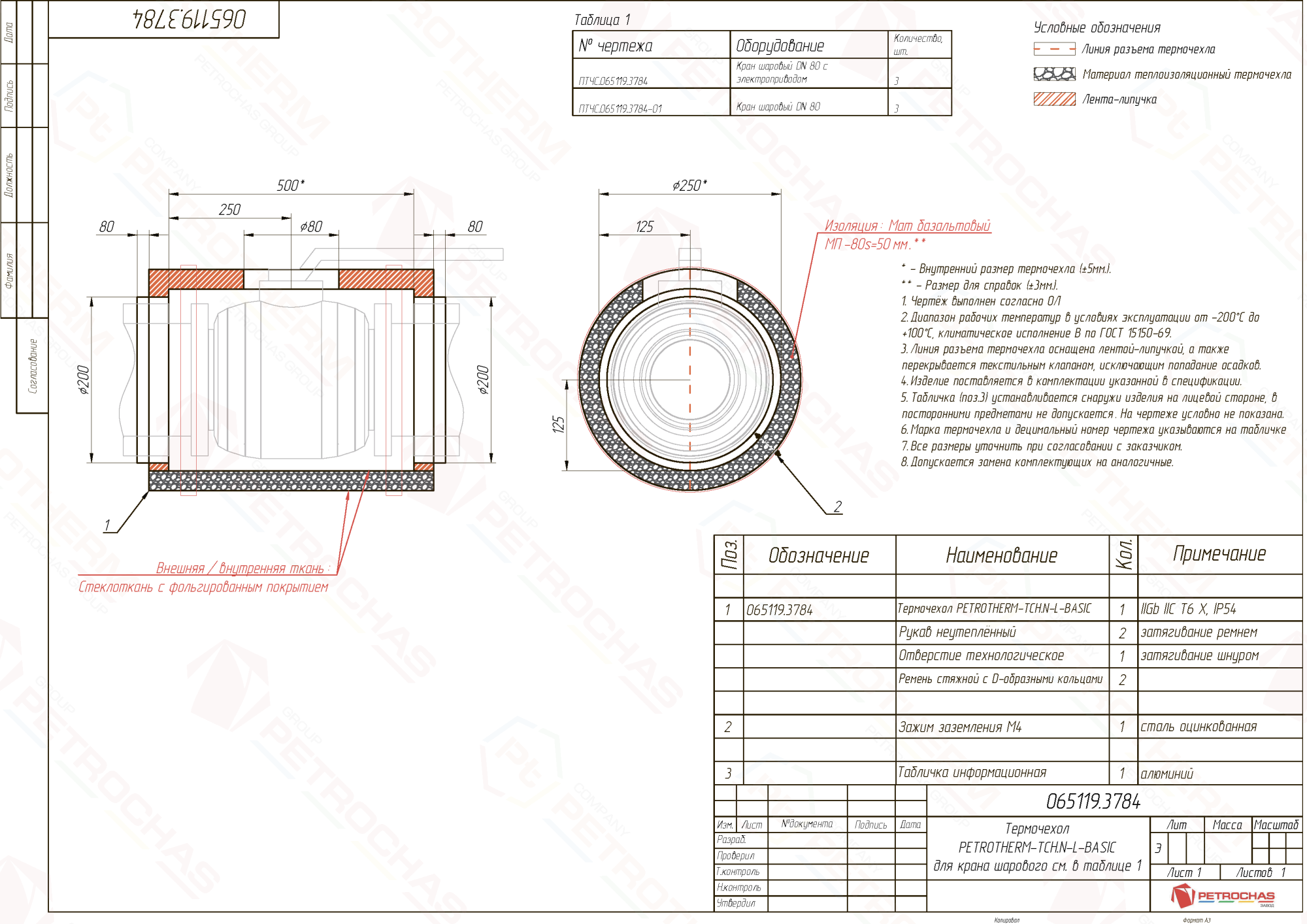 Термочехол PETROTHERM-TCH.N-L (065119.3784) для крана шарового ДУ 80