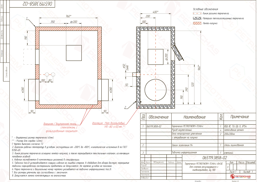 Термочехол PETROTHERM-TCH.N-L (065119.3858-02) для клапана регулирующего ДУ 150 с пневмоприводом