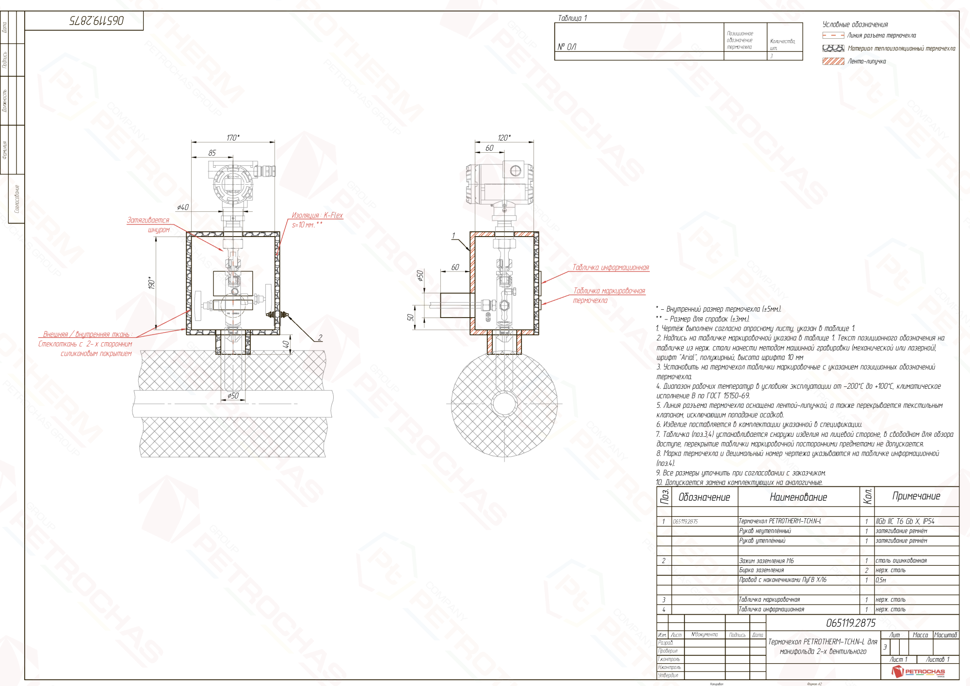 Термочехол PETROTHERM-TCH.N-L (065119.2875) для вентильного блока