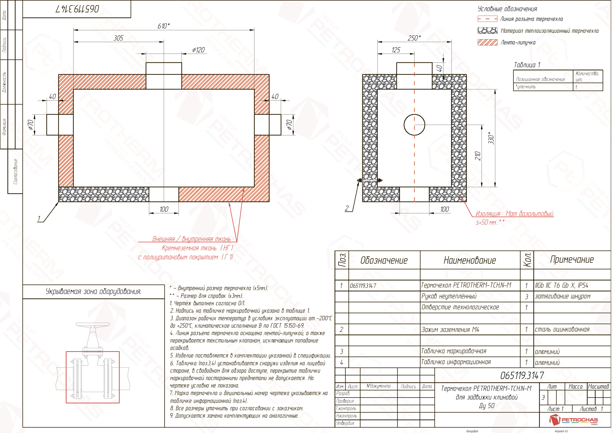 Термочехол PETROTHERM-TCH.N-M (065119.3147) для задвижки клиновой ДУ 50