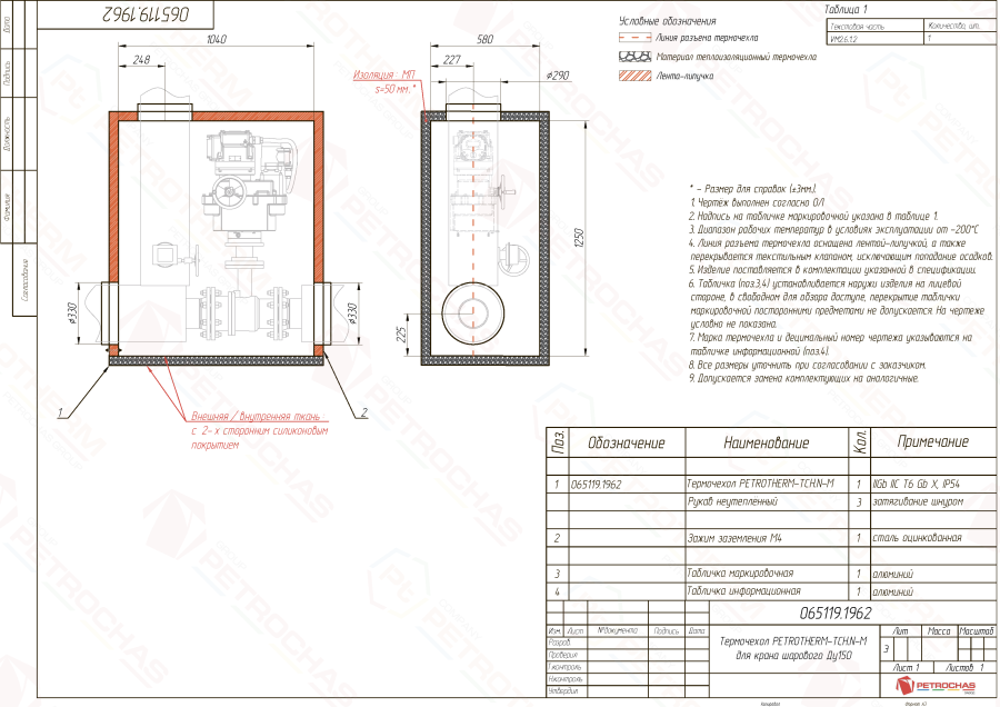 Термочехол PETROTHERM-TCH.N-M (065119.1962) для крана шарового ДУ 150