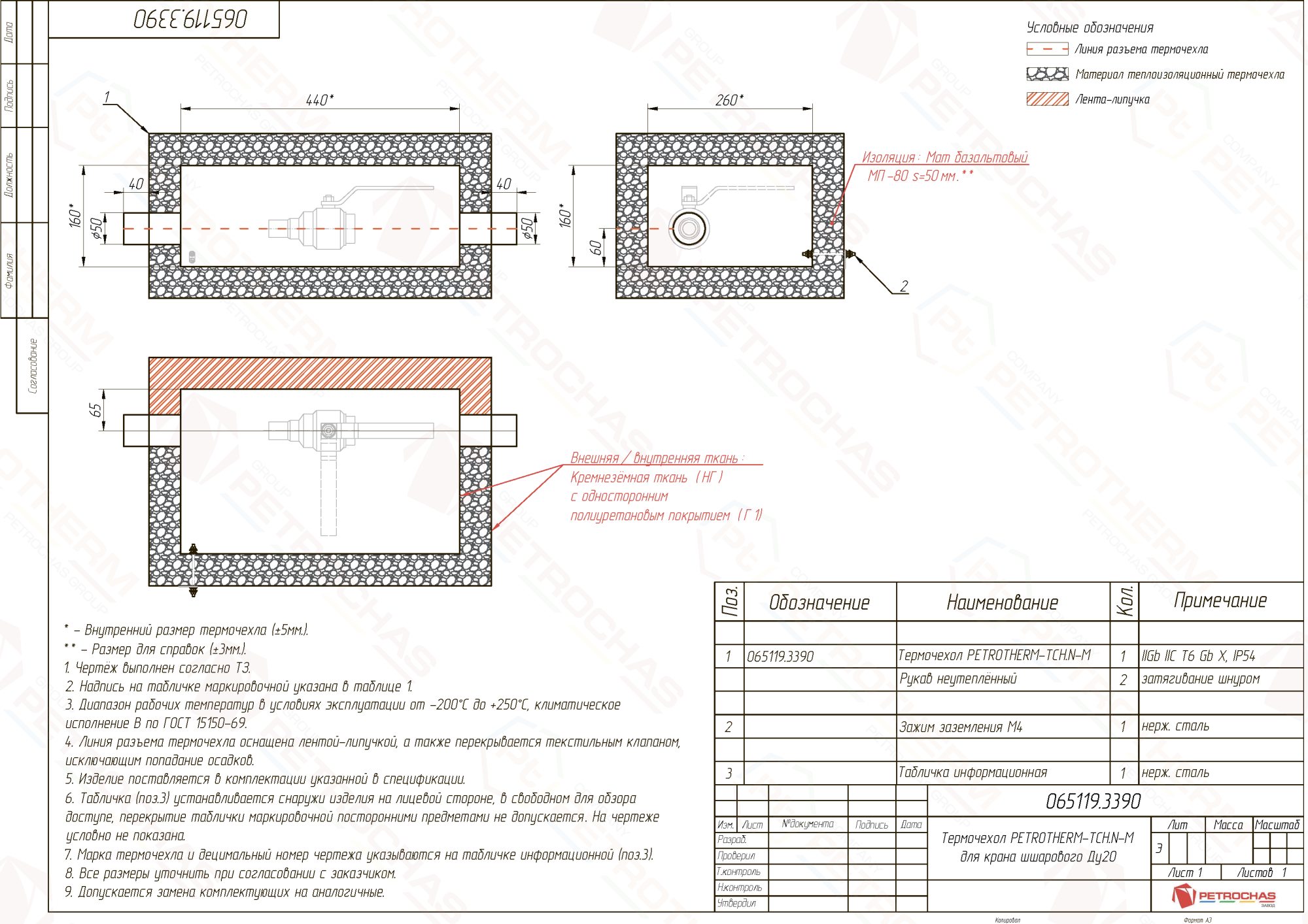 Термочехол PETROTHERM-TCH.N-M (065119.3390) для крана шарового ДУ 250