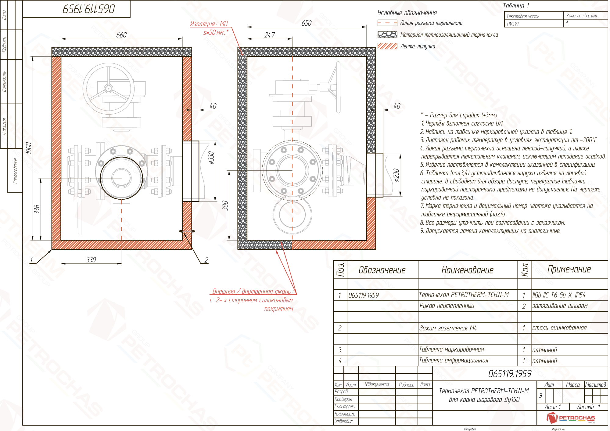 Термочехол PETROTHERM-TCH.N-M (065119.1959) для крана шарового ДУ 150