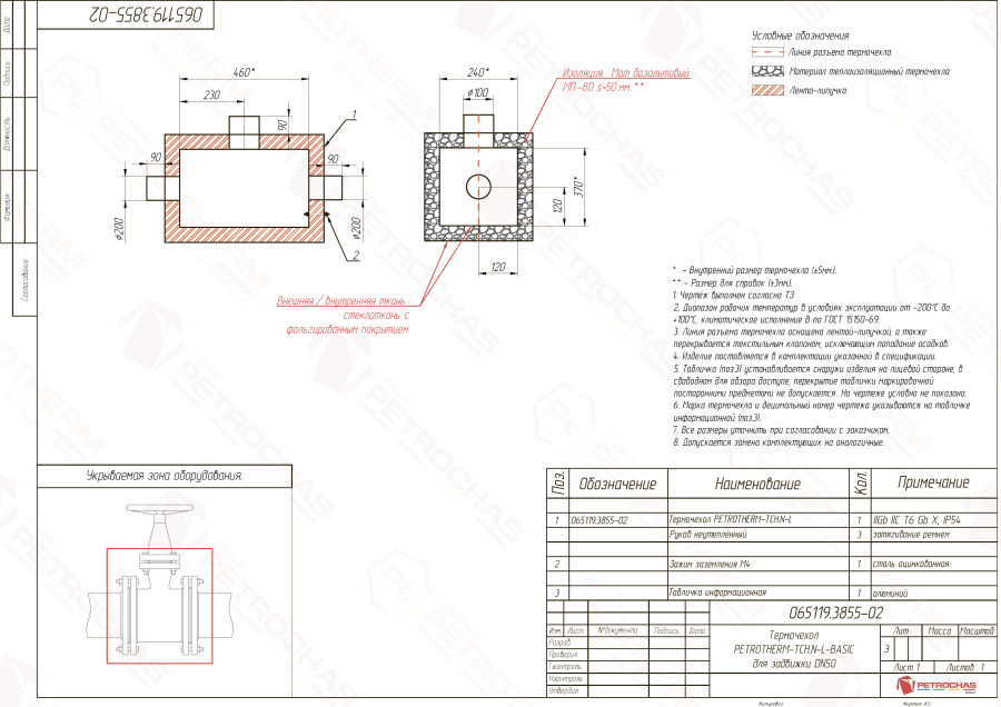 Термочехол PETROTHERM-TCH.N-L (065119.3855-02) для задвижки клиновой ДУ 50