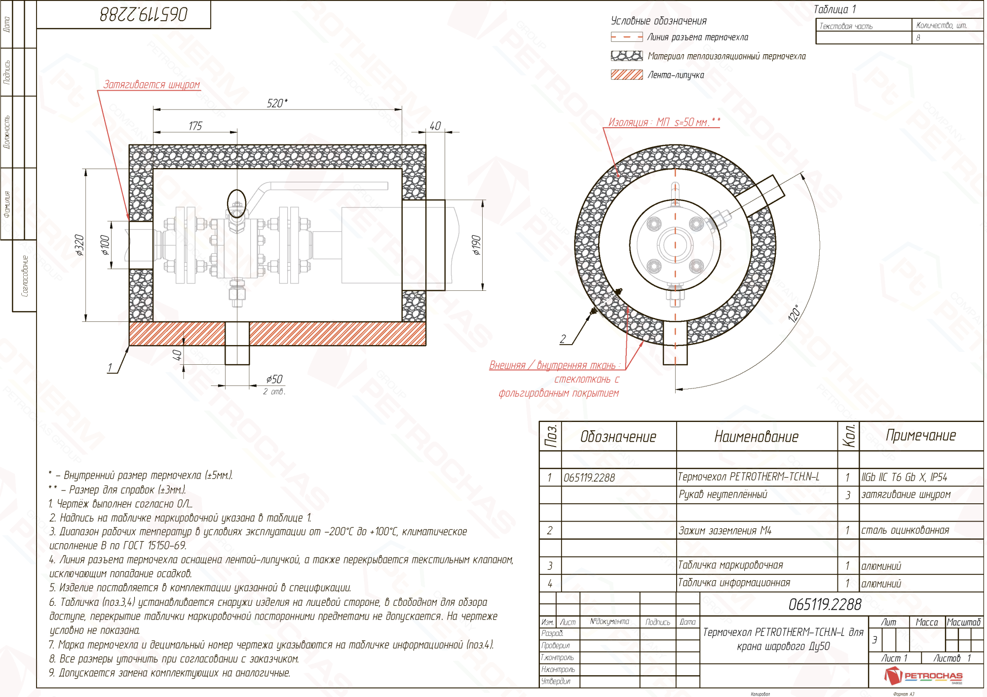 Термочехол PETROTHERM-TCH.N-L (065119.2288) для крана шарового ДУ 50