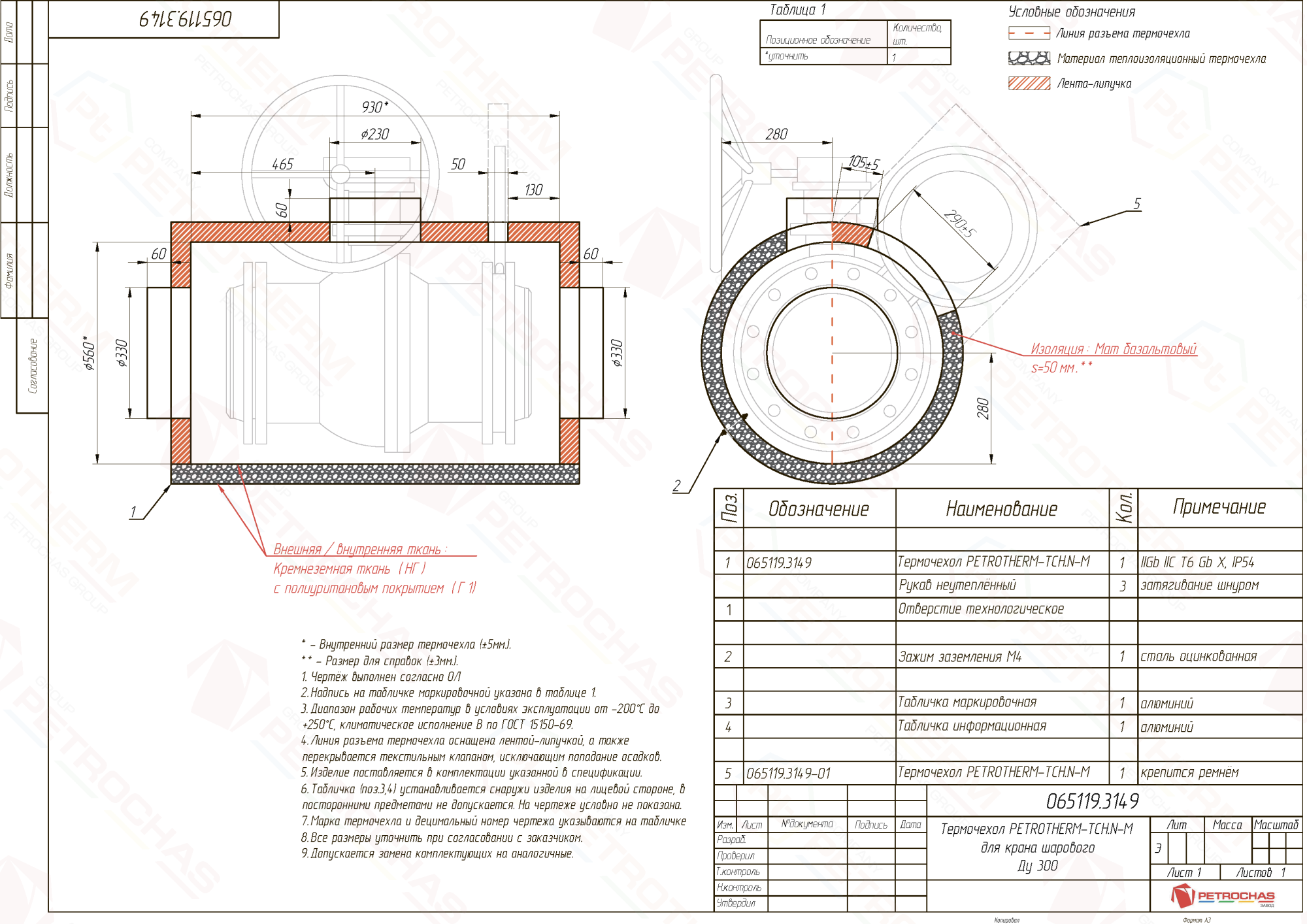 Термочехол PETROTHERM-TCH.N-M (065119.3149) для крана шарового ДУ 300