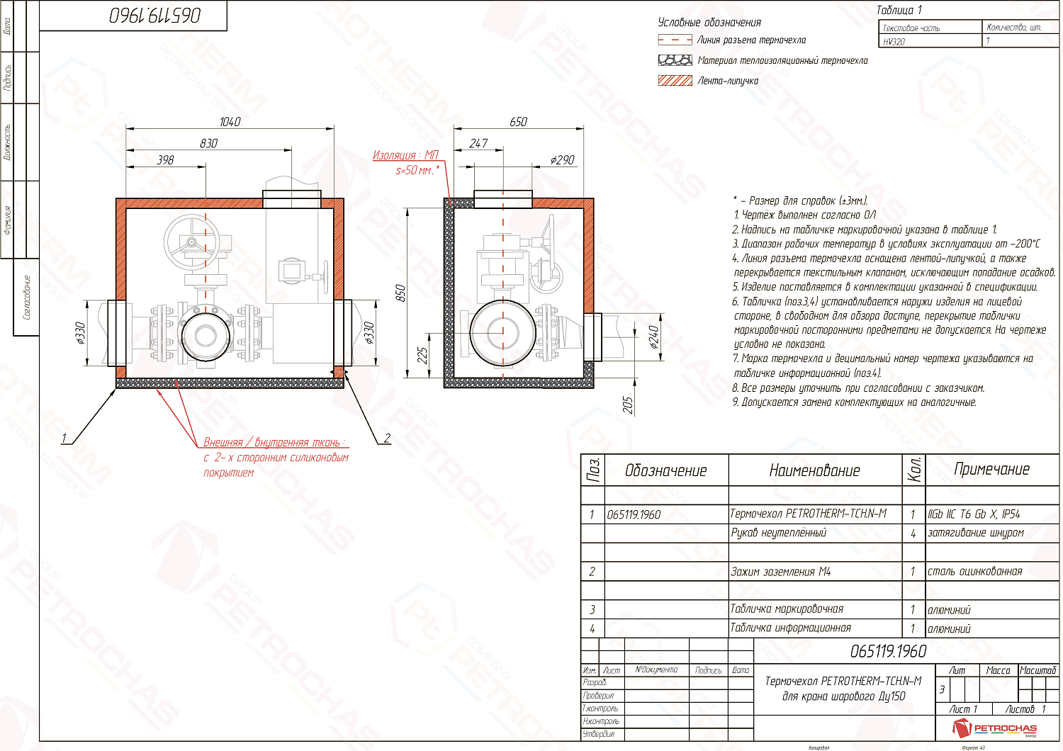 Термочехол PETROTHERM-TCH.N-M (065119.1960) для крана шарового ДУ 150
