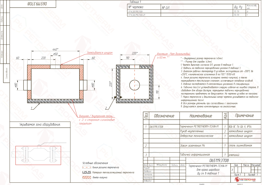 Термочехол PETROTHERM-TCH.N-M (065119.3708) для крана шарового ДУ 50