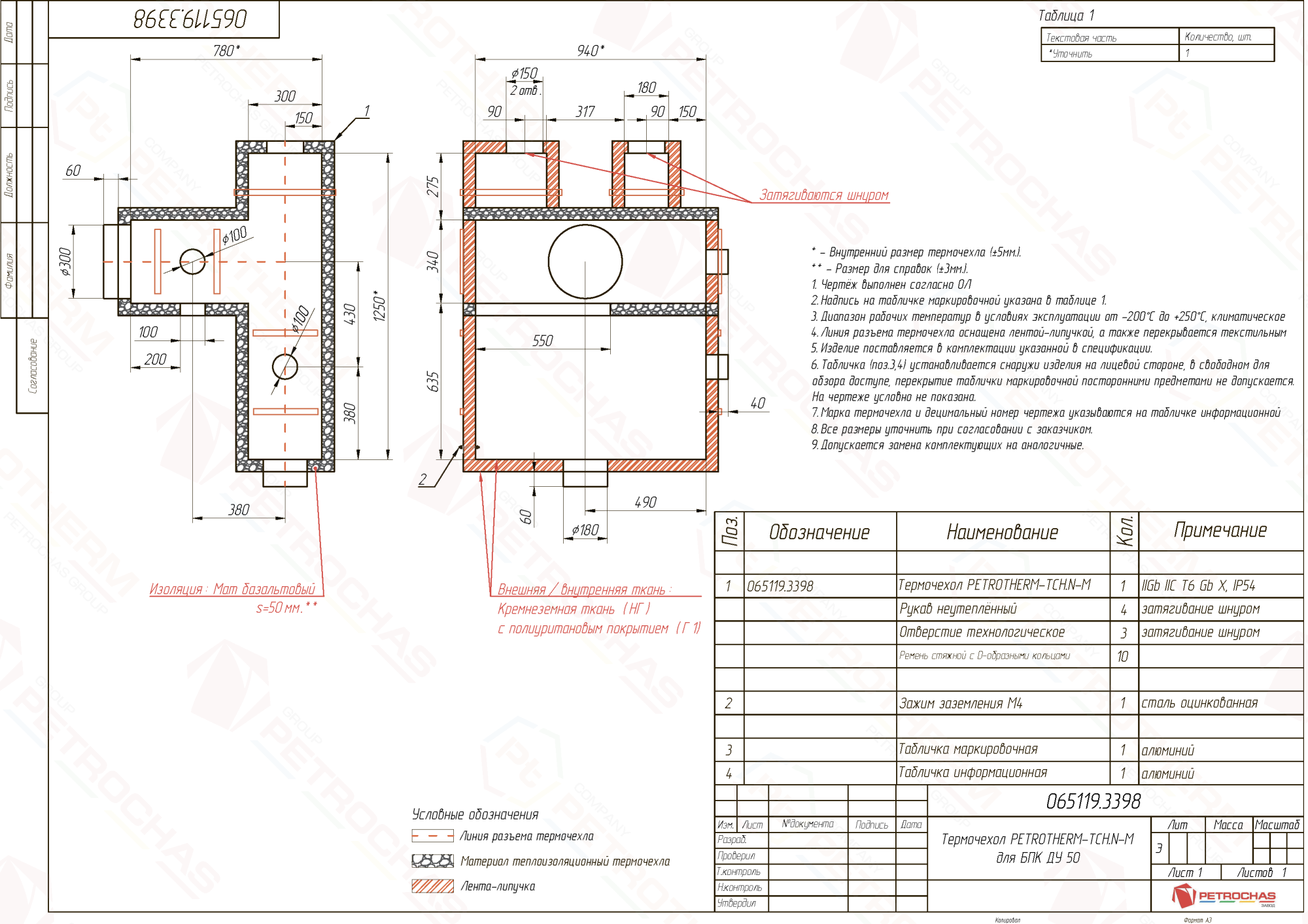 Термочехол PETROTHERM-TCH.N-M (065119.3398) для блока предохранительных клапанов ДУ 50