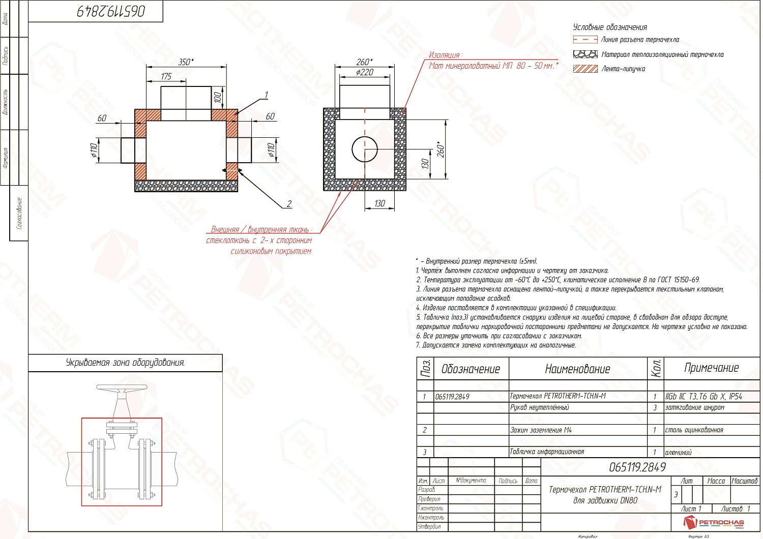 Термочехол PETROTHERM-TCH.N-M (065119.2849) для задвижки клиновой ДУ 80