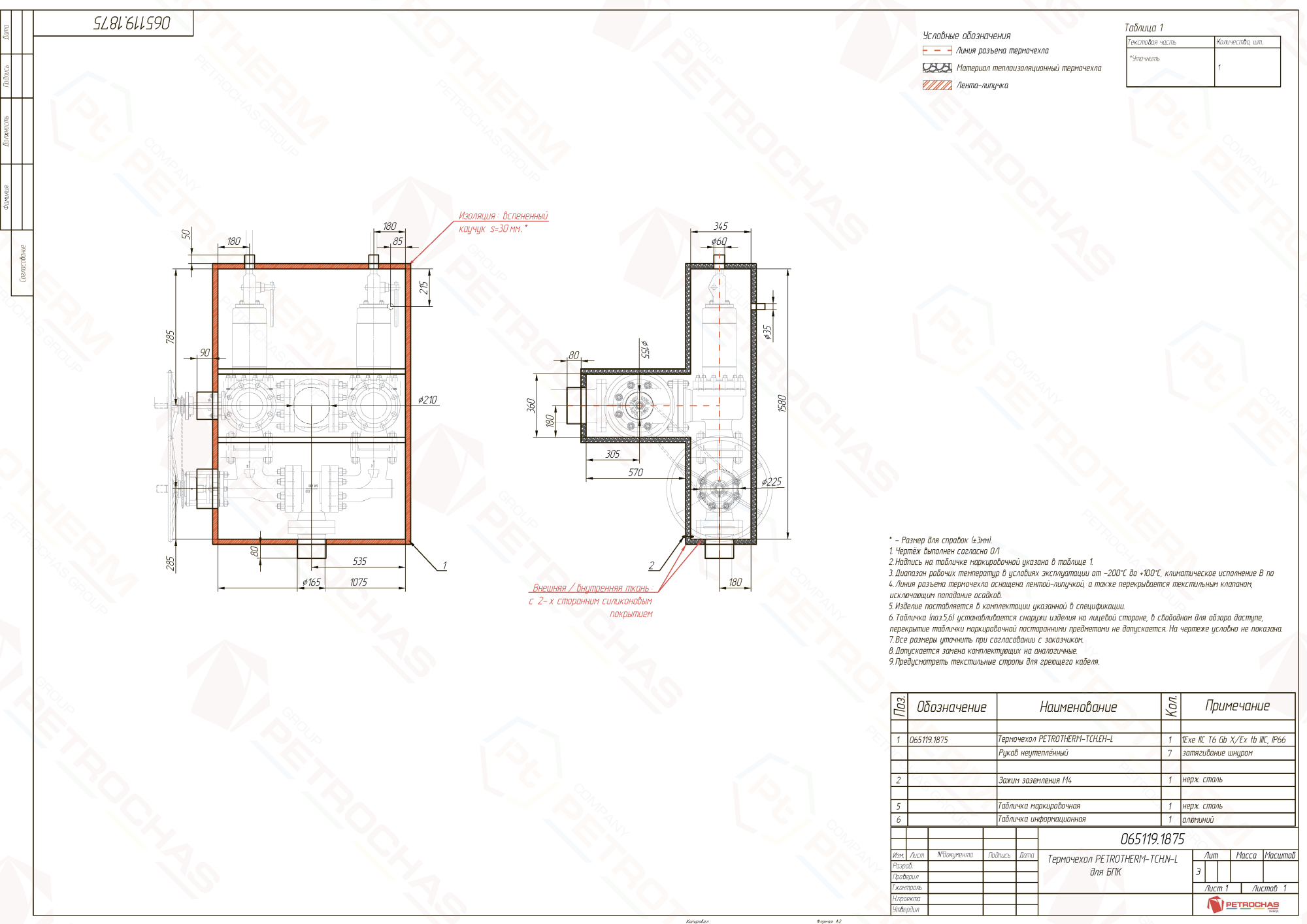 Термочехол PETROTHERM-TCH.N-L (065119.1875) для блока предохранительных клапанов