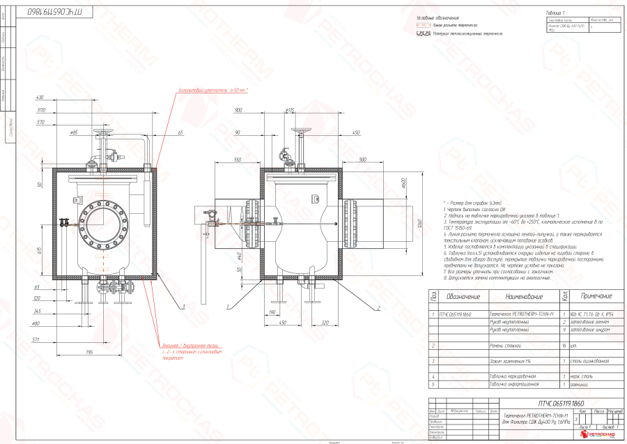 Термочехол PETROTHERM-TCH.N-М (ПТЧС.065119.1860) для Фильтра СДЖ Ду400 Pу 1,6МПа.