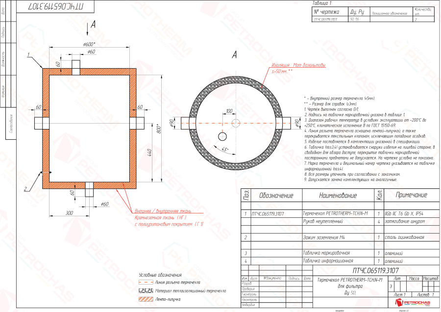 Термочехол PETROTHERM-TCH.N-М (ПТЧС.065119.3107) для фильтра Ду 50