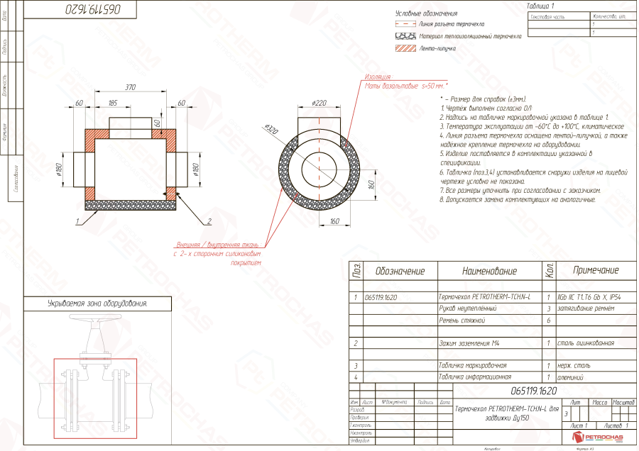 Термочехол PETROTHERM-TCH.N-L (065119.1620) для задвижки клиновой ДУ 150