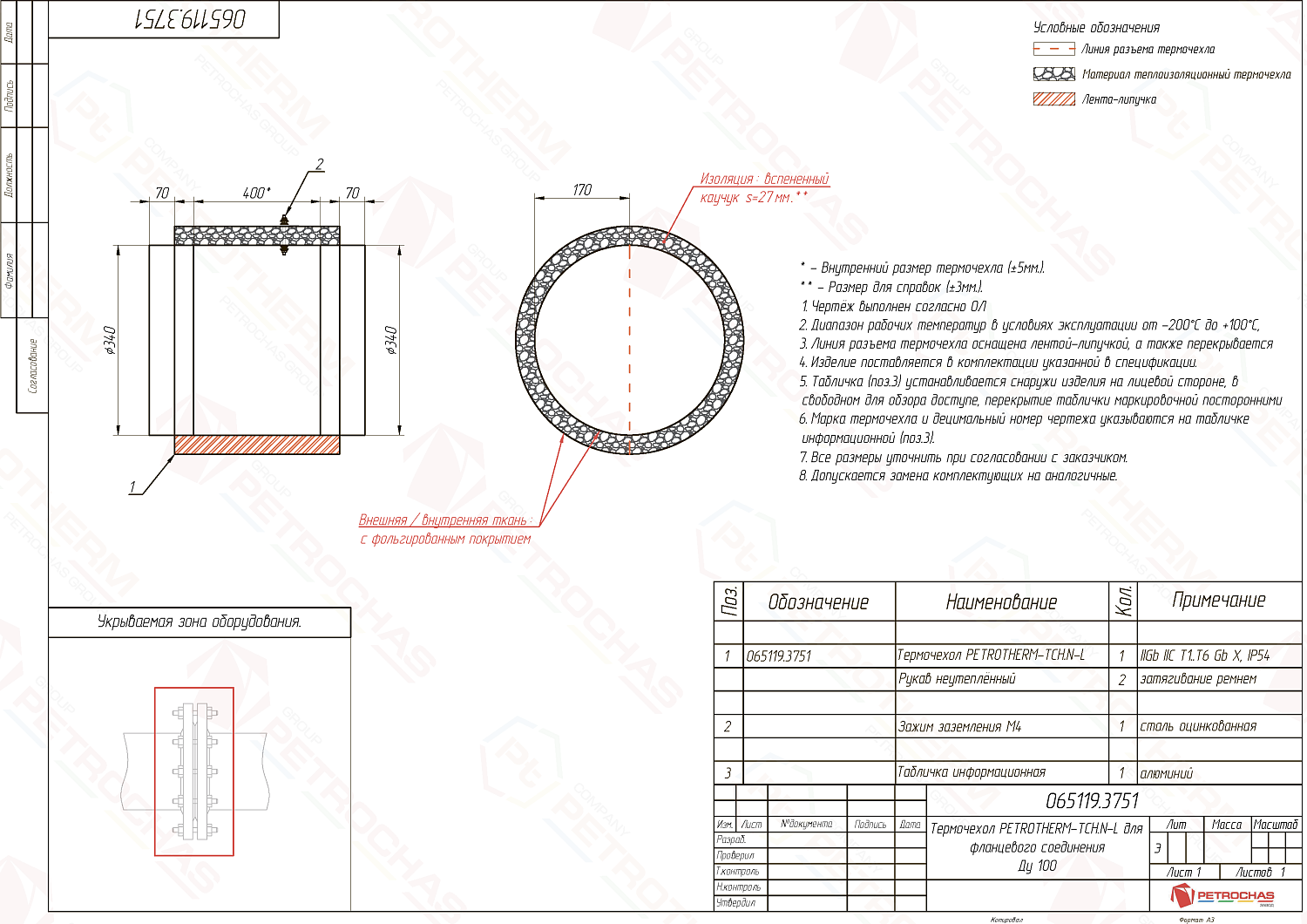 Термочехол PETROTHERM-TCH.N-L (ПТЧС.065119.3751) для фланцевой пары Ду 100