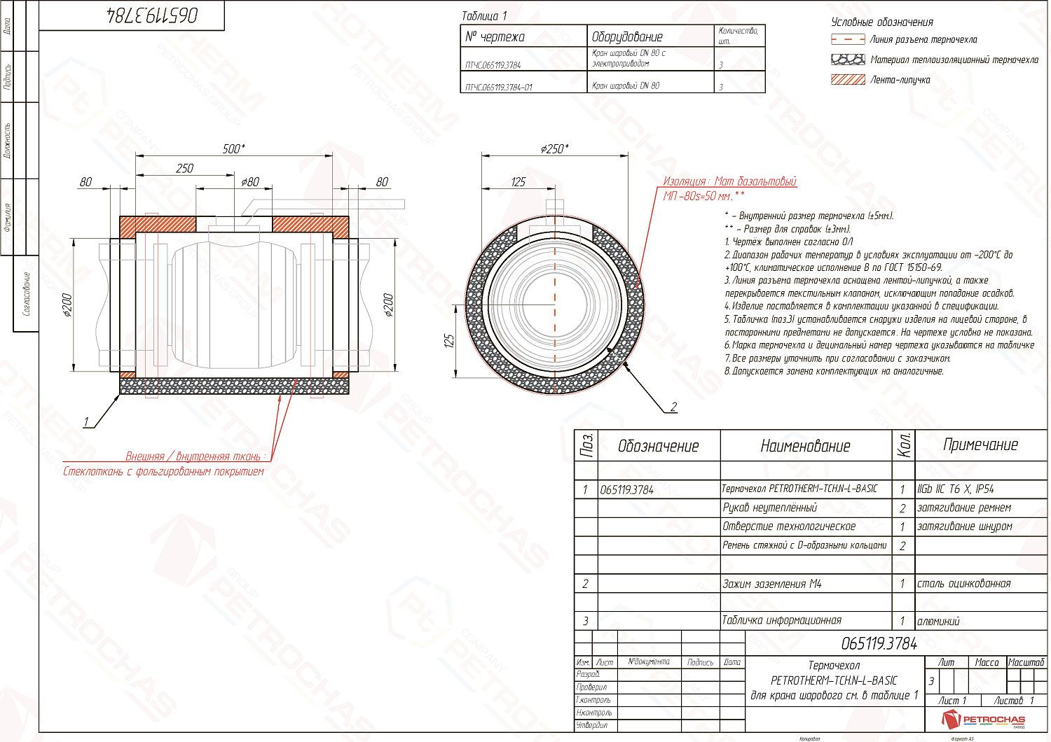 Термочехол PETROTHERM-TCH.N-L (065119.3784) для крана шарового ДУ 80