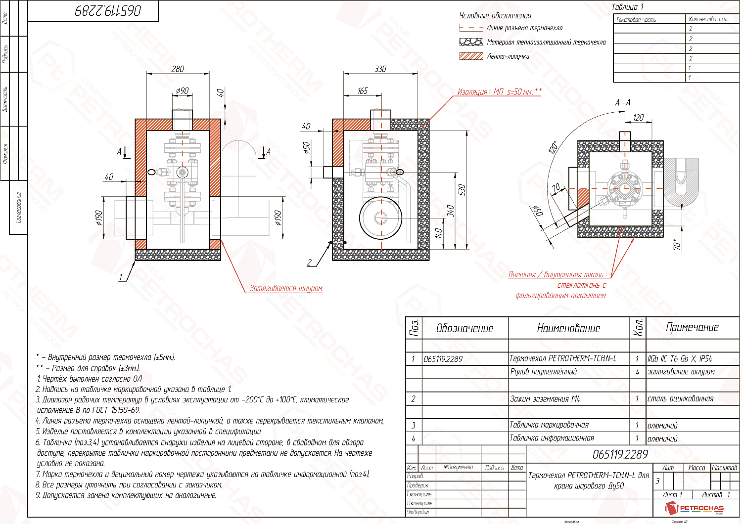 Термочехол PETROTHERM-TCH.N-L (065119.2289) для крана шарового ДУ 50