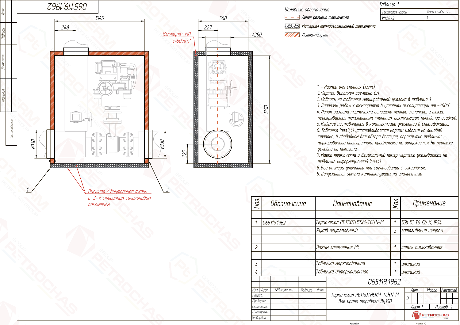 Термочехол PETROTHERM-TCH.N-M (065119.1962) для крана шарового ДУ 150