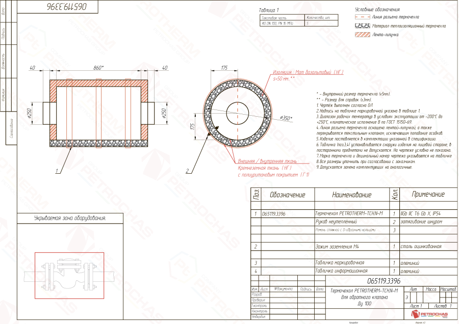 Термочехол PETROTHERM-TCH.N-M (065119.3396) для клапана обратного ДУ 100
