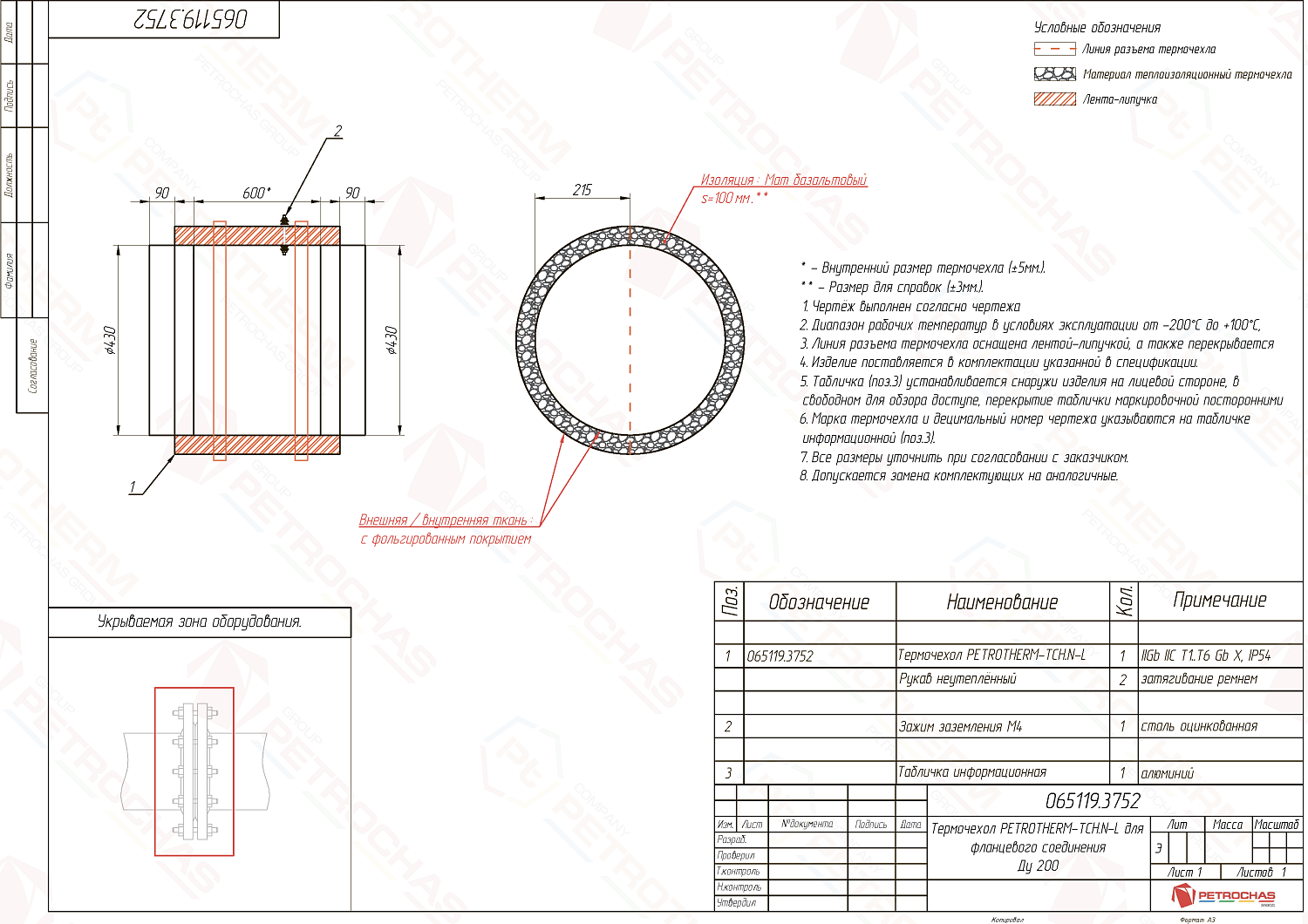 Термочехол PETROTHERM-TCH.N-L (ПТЧС.065119.3752) для фланцевой пары Ду 200