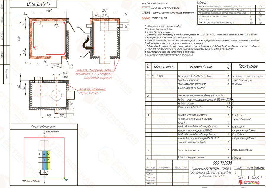 Термочехол PETROTHERM-TCH.EH-L (065119.3538) для датчика давления и уровнемера