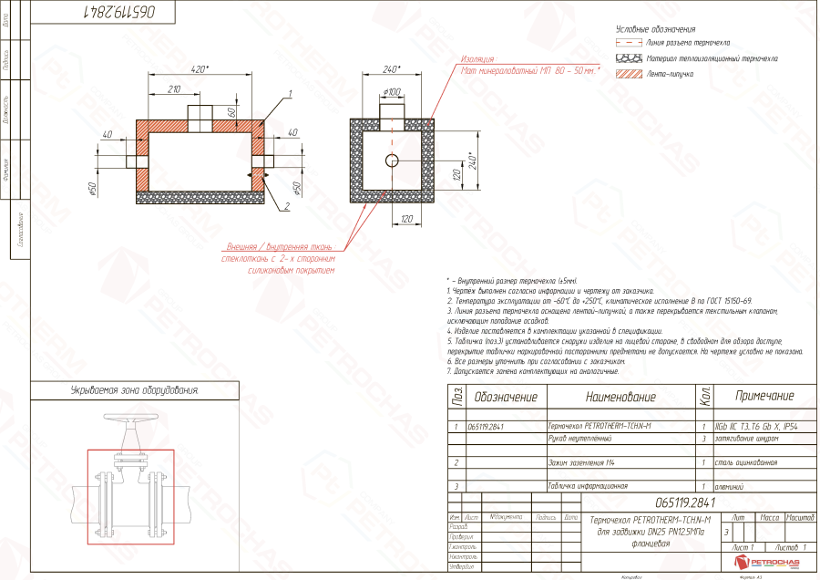 Термочехол PETROTHERM-TCH.N-M (065119.2841) для задвижки клиновой ДУ 25