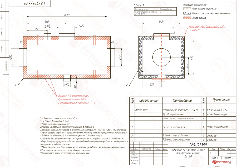 Термочехол PETROTHERM-TCH.N-M (065119.3399) для клапана отсечного ДУ 80
