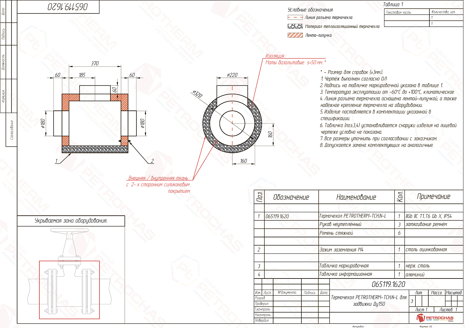Термочехол PETROTHERM-TCH.N-L (065119.1620) для задвижки клиновой ДУ 150